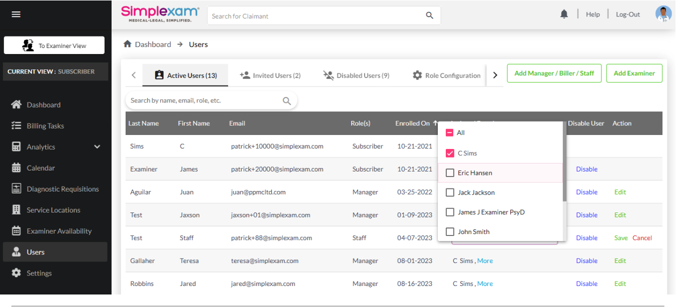 Examiner Assignment screenshot